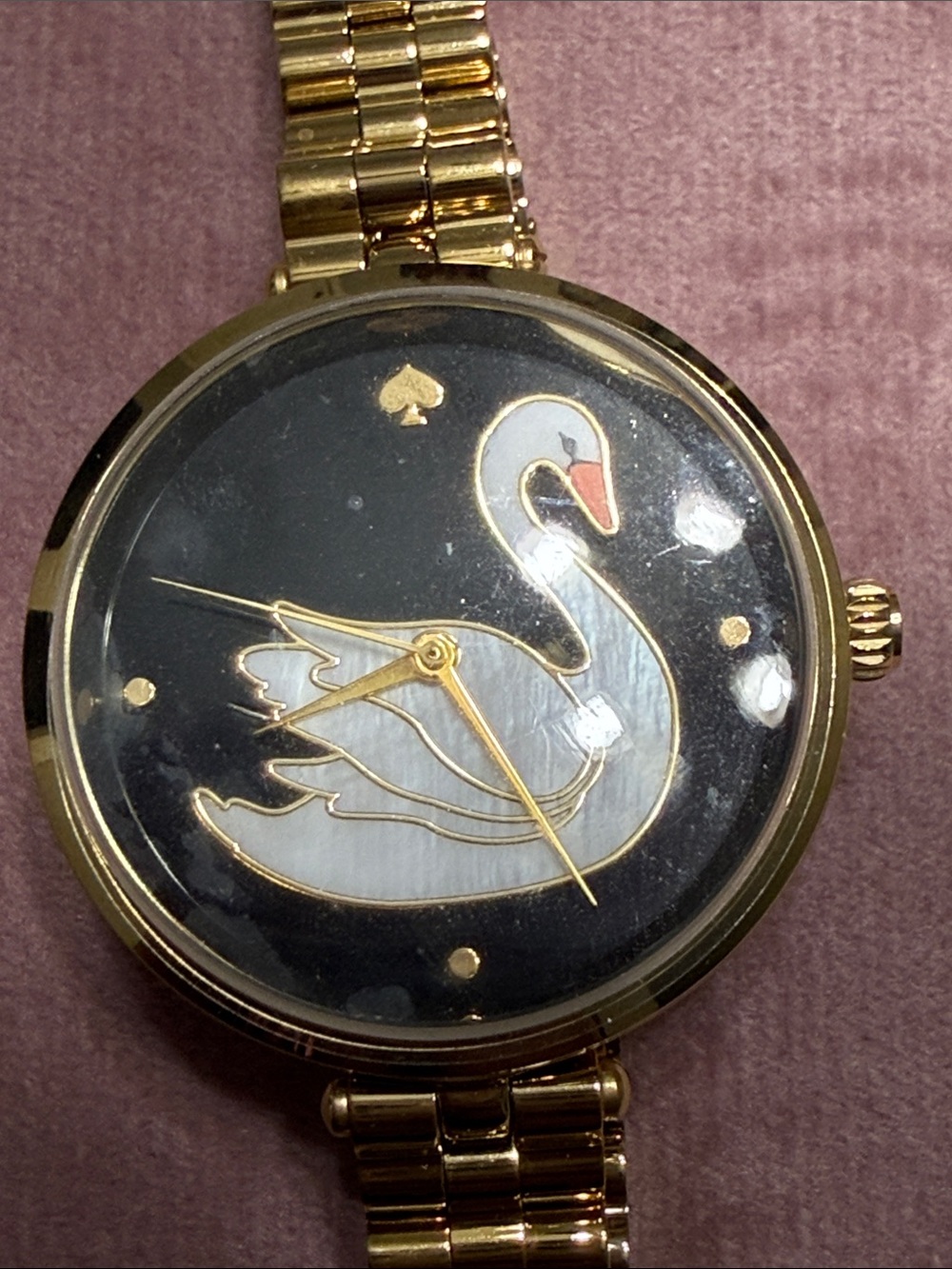 kate spade Gold-Tone Swan Dial Bracelet Watch with Black Face - Picture 1 of 7